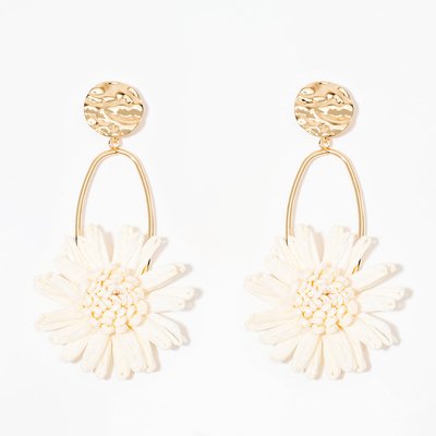 Boucles d'oreilles fleur en raphia ivoire BALABOOSTE