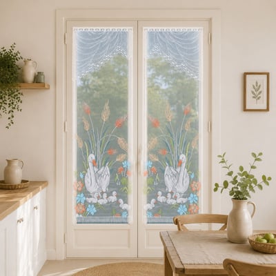 Paire de vitrages frangés en dentelle avec cygnes HOME MAISON