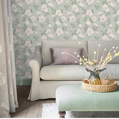 Papier peint Fleurir Smoke Green LAURA ASHLEY