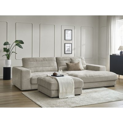 Canapé d'angle fixe 4 places en tissu texturé avec pouf, SIERRA BOBOCHIC