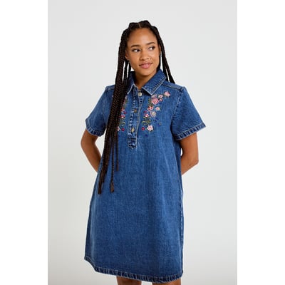 Robe droite courte en jean col chemise CACHE CACHE