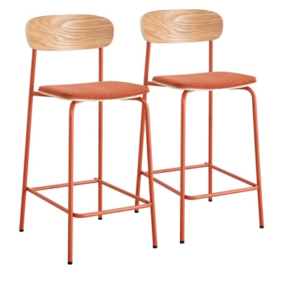 Lot de 2 chaises hautes en métal, bois et tissu, LEXY OVIALA