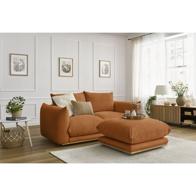Canapé droit fixe 3 places en tissu avec pouf, ERNEST BOBOCHIC