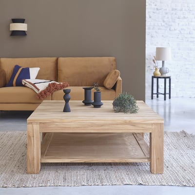 Table basse en teck massif 100 cm double plateau  BOSTON BERAH GETAH