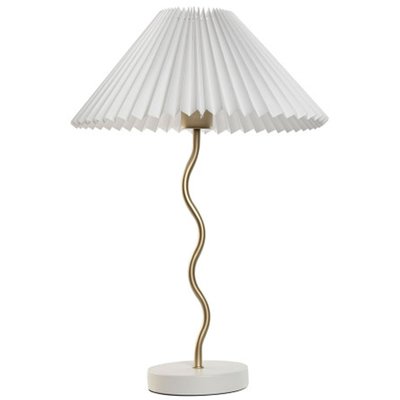 Lampe à poser métal doré et abat-jour plissé lin blanc 30x30x52cm WADIGA