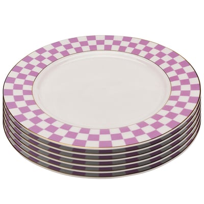 Lot de 6 assiettes à dessert bord damier, HARLEQUIN KARE DESIGN