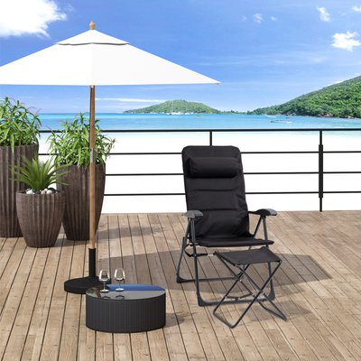 Chaise longue et repose-pied pliables noir OUTSUNNY