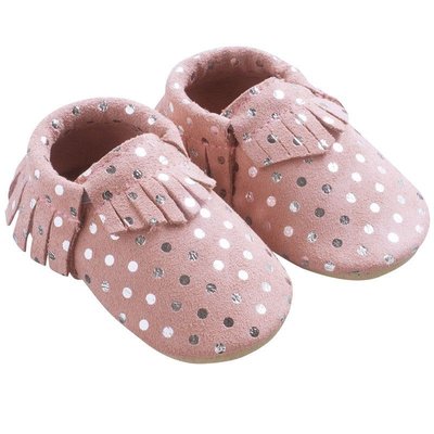 Chaussons cuir souple à franges à pois TICHOUPS