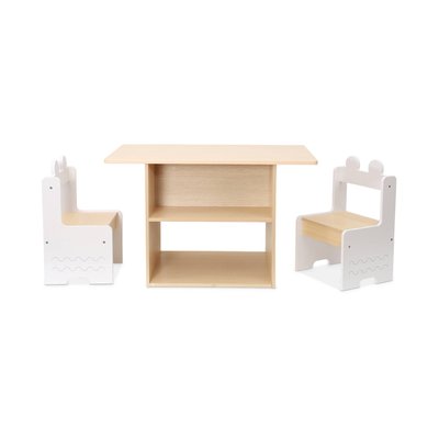 Table enfant décor bois 1 étagère 2 chaises AZUR SWEEEK
