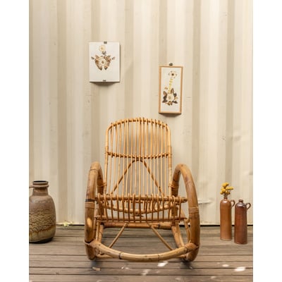 Rocking-chair en rotin Alibert N°97 - Bon état DEBONGOUT