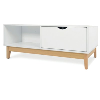 Table basse blanc et bois 110x50x40cm WADIGA
