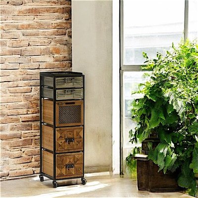 Meuble colonne vintage sur roulettes 5 tiroirs LAMPHUN PIER IMPORT
