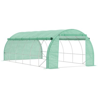 Serre de jardin 18 m² porte parois latérales zippées enroulables 8 fenêtres acier PE haute densité vert OUTSUNNY