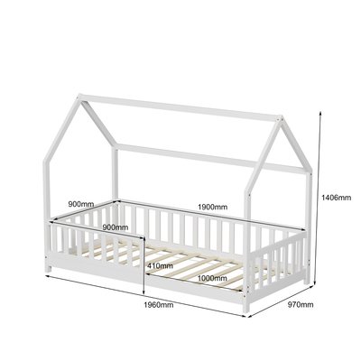 Lit cabane avec barrière TCHOUPI (matelas non inclus) MINEA