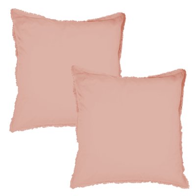 Set de 2 taies d’oreiller unies à franges, COTON LAVÉ MATT ET ROSE