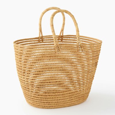 Panier anses, 42x32xH40cm, en fibre de palmier MONOPRIX