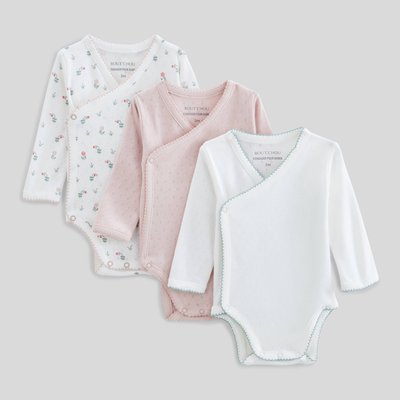 Lot de 3 bodies croisés manches longues unis en coton BIO BOUT'CHOU