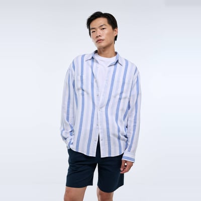 Chemise manches longues rayée en mélange lin MONOPRIX