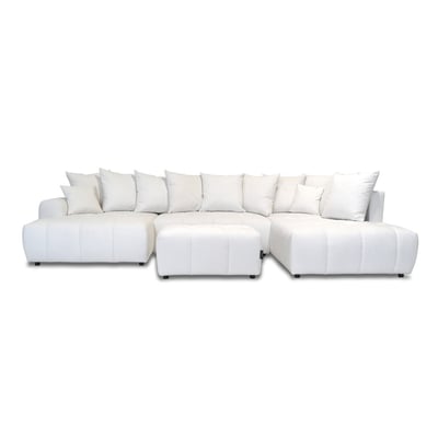 Canapé panoramique convertible 6 places en tissu chiné avec pouf, ROXELANE BOBOCHIC