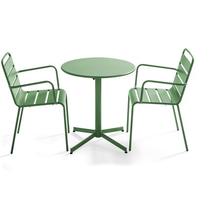 Table de jardin rabattable en métal et 2 fauteuils, PALAVAS OVIALA