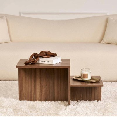 Table basse moderne effet bois de noyer - 2 niveaux MARFA PIER IMPORT