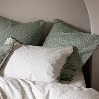 Taie d'oreiller en percale de coton, ETHNIQUE GRAPHIQUE BLANC CERISE