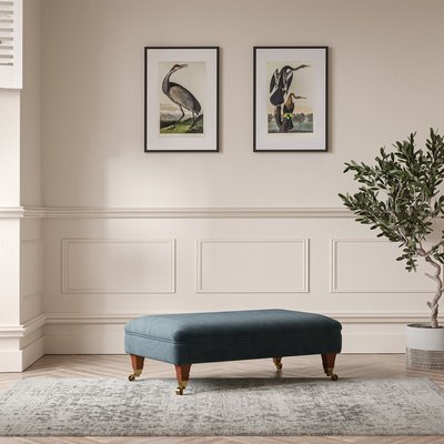 Emeline Textured Velvet Footstool with Antique Castor Legs SO'HOME