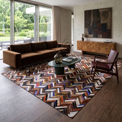 Tapis cuir véritable patchwork zig zag CUIR ZIG COLOR THE DECO FACTORY