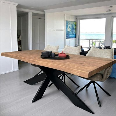 Table pied central en chêne brun avec bords naturels 200 cm PALERME PIER IMPORT