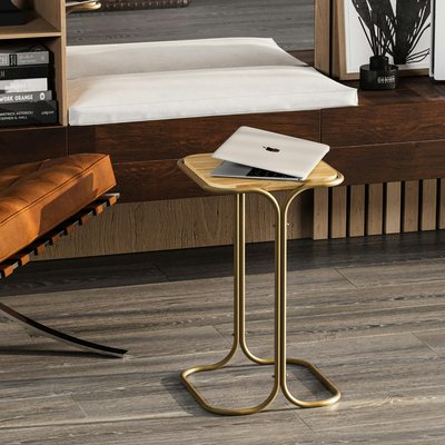 Petite table d'appoint dorée carrée - plateau bois clair JENA PIER IMPORT