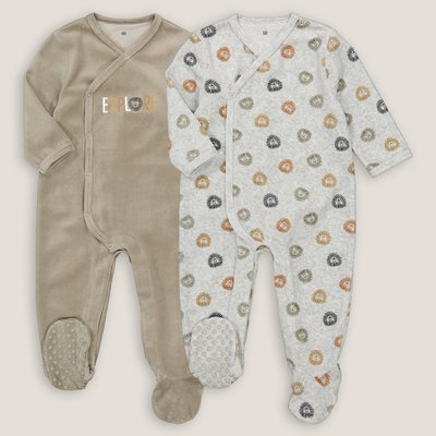 2er-Pack Samt-Strampler mit Löwenmotiv LA REDOUTE COLLECTIONS