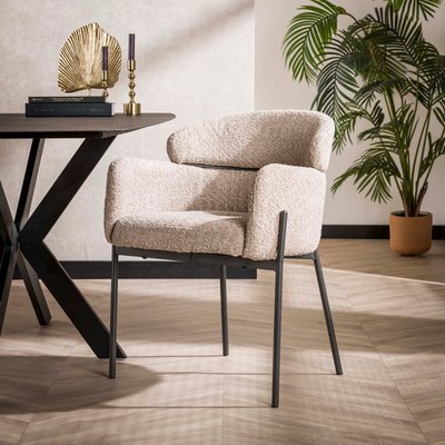 Fauteuil de table beige sable en bouclette dossier haut (lot de 2) GALWAY PIER IMPORT