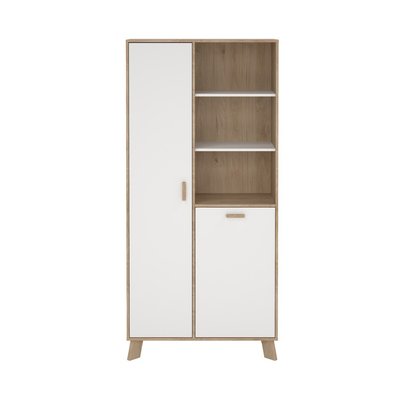 Vitrine 2 portes, 3 niches décor chêne et blanc H188 cm - STORM CALICOSY