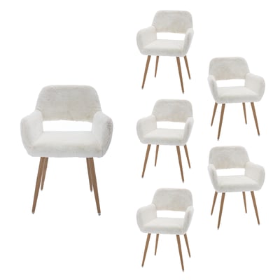 Lot de 6 chaises de salle à manger fauteuil scandinaves en tissu effet poil de lapin, CROMWELL PELUCHE MEUBLES COSY