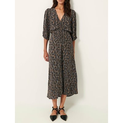 Robe midi col V, froncée et imprimée, NYLIA SESSUN