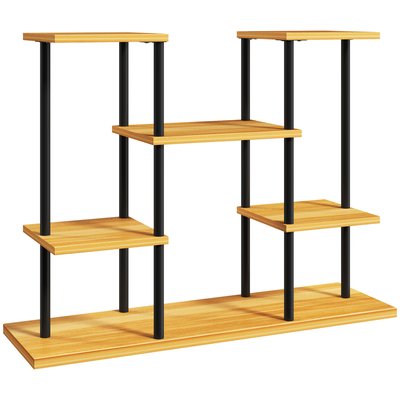 Étagère à fleurs 6 tablettes 80 x 24 x 61 cm acier noir bois verni OUTSUNNY
