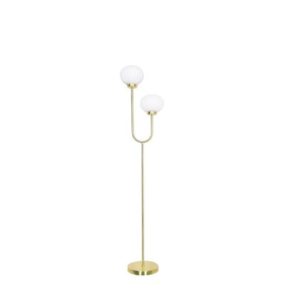 Lampadaire Flot doré satiné et 2 globes verre blanc MILLUMINE