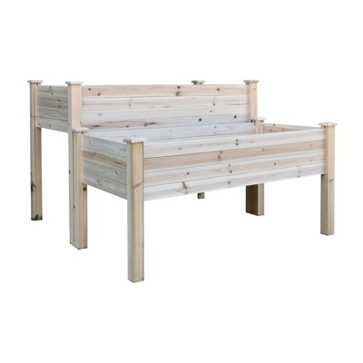 Jardinière sur pieds carré potager 2 étages inserts d'irrigation bois sapin naturel OUTSUNNY
