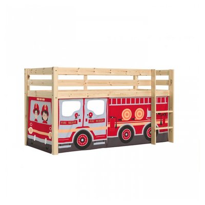 Lit Compact Naturel + Rideau pour lit en parties Pompiers VIPACK