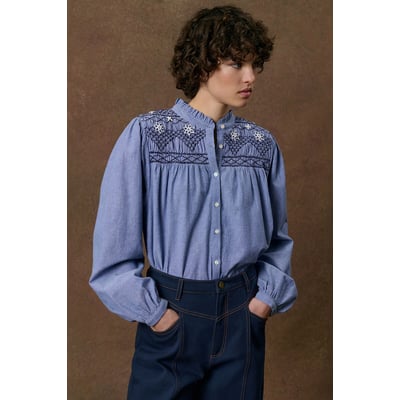 Blouse col rond brodée et smockée, LOUISE LOUISE MISHA