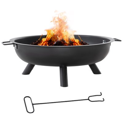 Brasero boule de feu 2 poignées tisonnier acier noir OUTSUNNY