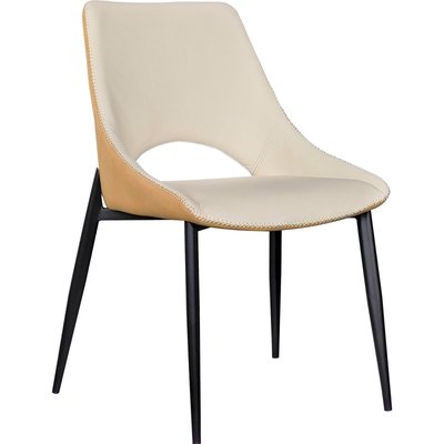 Chaise tapissée bicolore  et moutarde pieds métal RECOLLECTION