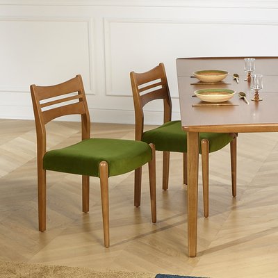 Lot de 2 chaises en hévéa et velours LIAM ROBIN DES BOIS