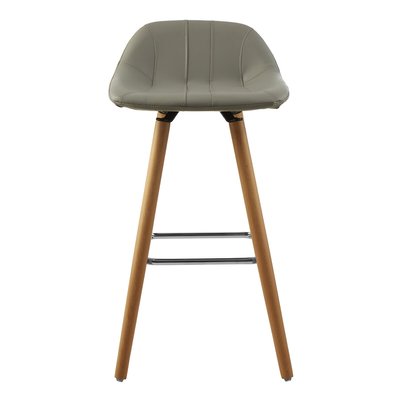 Bar Stool in Light Grey Leather Effect with Beech Wood Legs SO'HOME