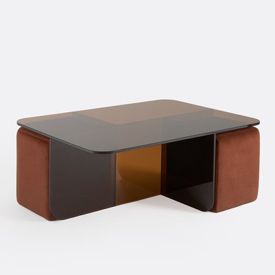Table basse en verre trempé ambré, et ses 2 poufs en tissu, DELLA LA REDOUTE INTERIEURS
