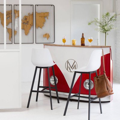 Tabouret de bar blanc et métal noir (lot de 2) MARIUS MADE IN MEUBLES 