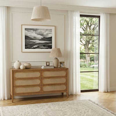 Commode 6 tiroirs en chêne et cannage MONTANA ROBIN DES BOIS