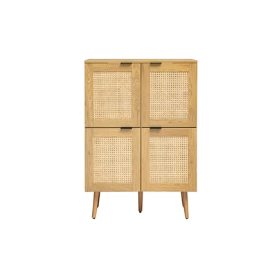 Buffet finition bois clair, cannage en rotin et métal noir 4 portes L80 cm MANILLE MILIBOO