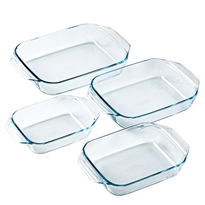 Lot de 4 plats à four rectangulaires en verre avec prise en main facile 27,31 et 35 cm PYREX
