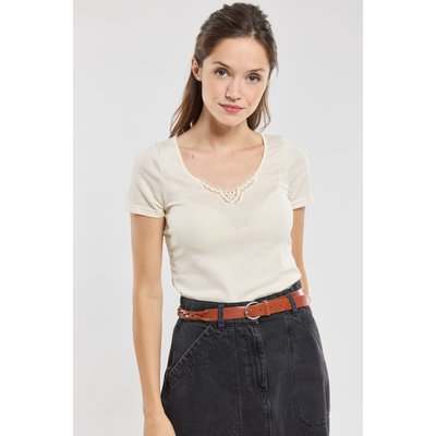 T-shirt col dentelle en laine et soie ARMOR-LUX